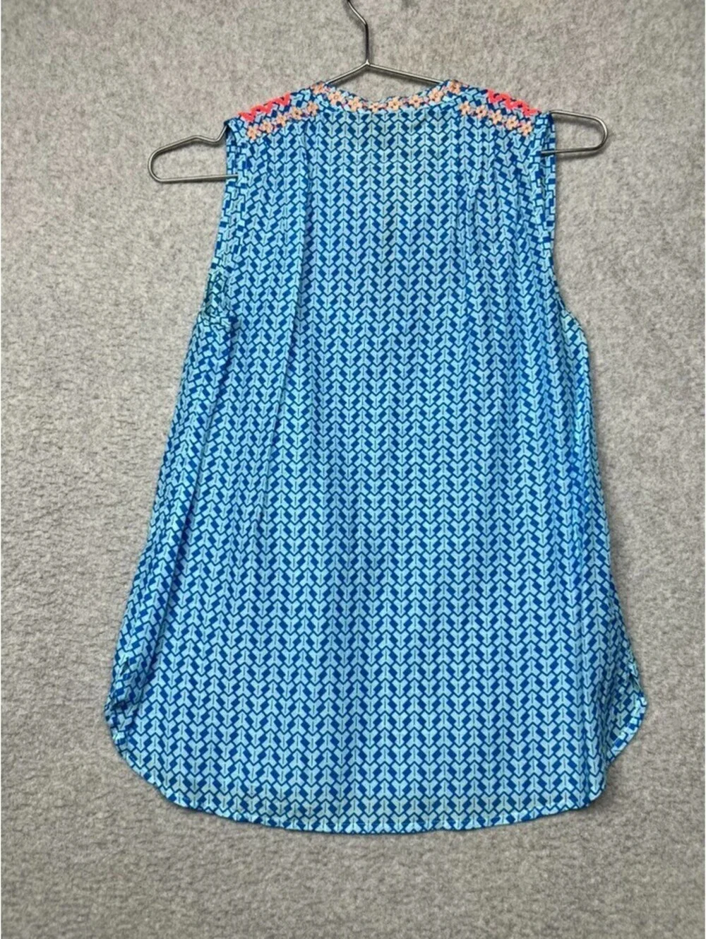 J.Crew Womens Neon Embroidered Tassel Tank Top 00 Blue Geometric Boho Blouse